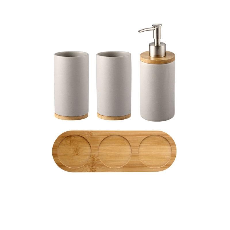 Ceramic Bamboo Toothbrush Holder Cup Bathroom Accessories Set Tumblers Bathroom Emulsion Container Dishwashing Liquid Container - DDD.MARKET