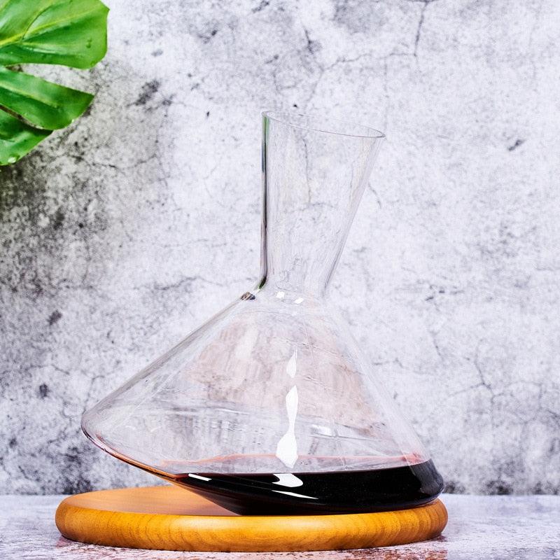 2000ML Creative Tumbler Wine Decanter with Wood Tray Hand Blown Crystal Wine Carafe Champagne Glass Whiskey Wine Aerator - DDD.MARKET