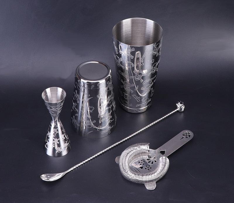 Skull Cocktail Shaker Bartender Tool Bar Set:Skull Weighted Boston Shakers, Skull Strainer,Jigger,Mixing Spoon - DDD.MARKET