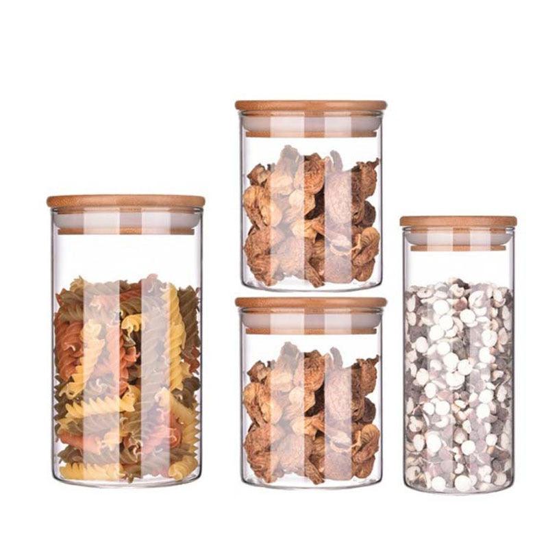 Storage Tank Food Container Bamboo Covered High Borosilicate Food Sealed Glass Tank Kitchen Miscellaneous Grain Organizer - DDD.MARKET