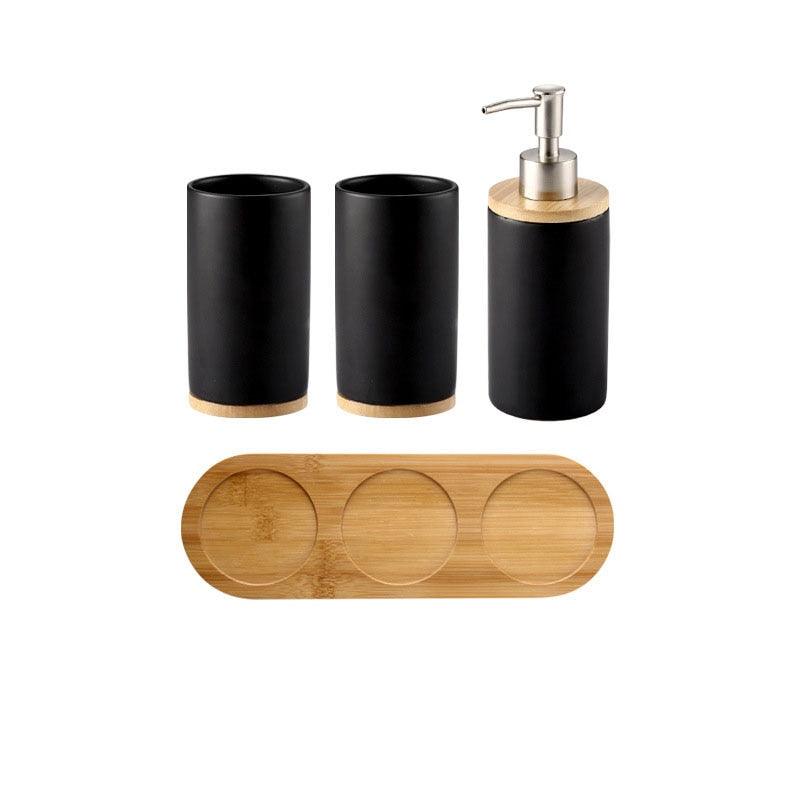 Ceramic Bamboo Toothbrush Holder Cup Bathroom Accessories Set Tumblers Bathroom Emulsion Container Dishwashing Liquid Container - DDD.MARKET