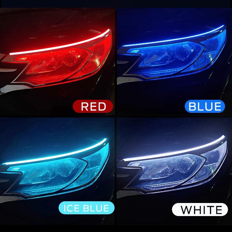 2pcs LED DRL Car Daytime Running Light Flexible Waterproof Strip Auto Headlights White Turn Signal Yellow Brake Flow Lights 12V - DDD.MARKET