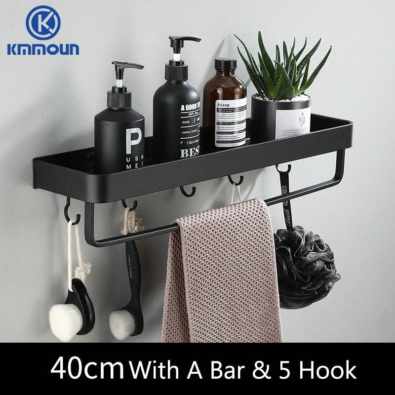 Black / White Bathroom Shelf Shampoo Holder Kitchen Storage Rack Bathroom Hardware Space Aluminum Shower Room Accessory - DDD.MARKET