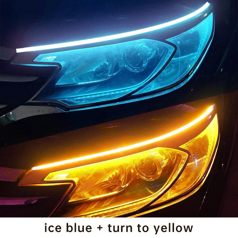 2pcs LED DRL Car Daytime Running Light Flexible Waterproof Strip Auto Headlights White Turn Signal Yellow Brake Flow Lights 12V - DDD.MARKET