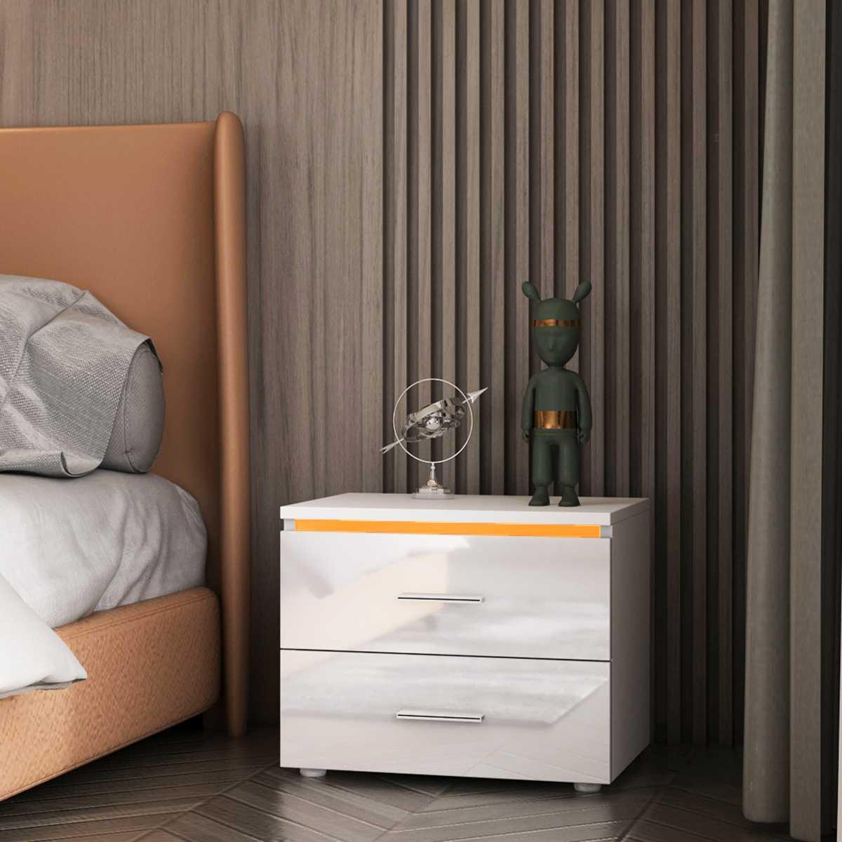 3 Type Modern Luxury LED Light Nightstand Coffee Tea Table w/2 Drawers Organizer Storage Cabinet Bedside Table Bedroom Furniture - DDD.MARKET