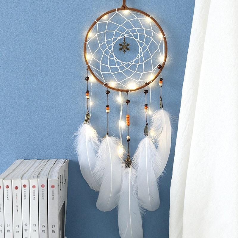 LED Lamp Flying Wind Chimes Lighting Dream Catcher Handmade Gifts Dreamcatcher Feather Pendant Romantic Creative Wall Hanging - DDD.MARKET