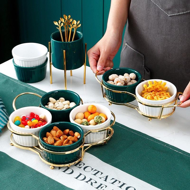 Creative Snack Platter, Candy Plate, Ceramic Bowl with Gilded Handle, Living Room Household Tableware, Dessert Fruit Plate - DDD.MARKET