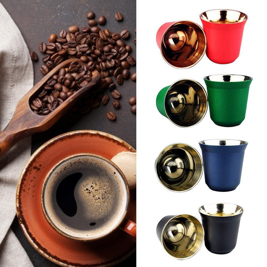 Espresso Mugs 80ml Anti-rust Double ,Stainless Steel Espresso Cups Set, Insulated Tea Coffee Mugs Double Wall Cups Dishwasher S - DDD.MARKET