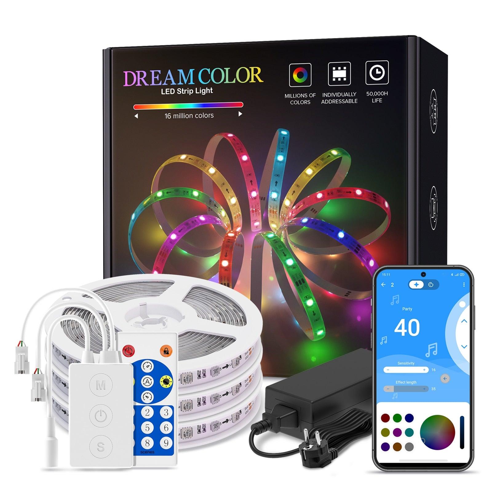 Dreamcolor LED Light Strip Bluetooth Music APP Control WS2811 WS2812B RGBIC Flexible Led Strip Room Bedroom Party Kitchen 5m-20m - DDD.MARKET