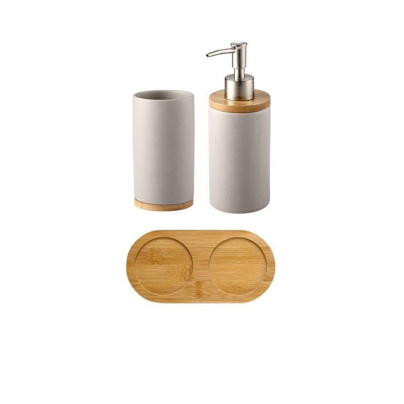 Ceramic Bamboo Toothbrush Holder Cup Bathroom Accessories Set Tumblers Bathroom Emulsion Container Dishwashing Liquid Container - DDD.MARKET