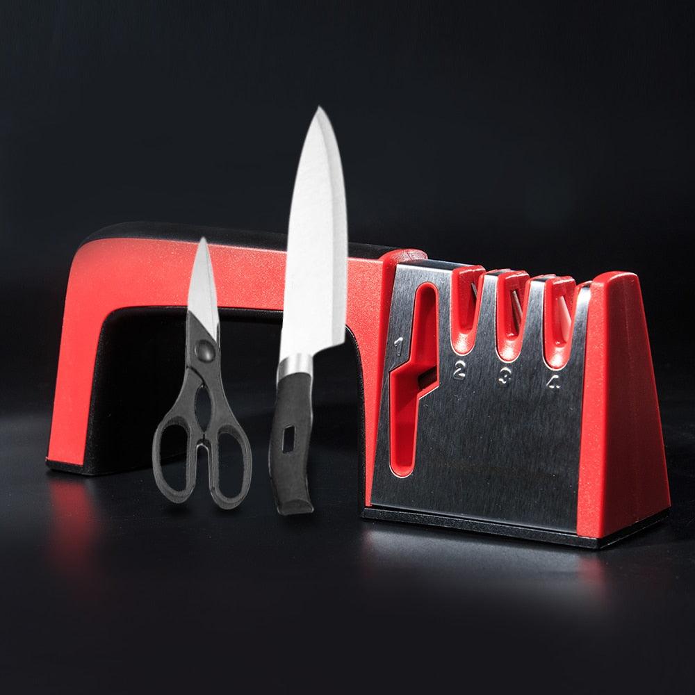 4 in 1 Knife Sharpener Ceramic Kitchen Knife Shears Scissors Sharpening Tools Diamond Coated Non-slip Base Stainless Steel - DDD.MARKET