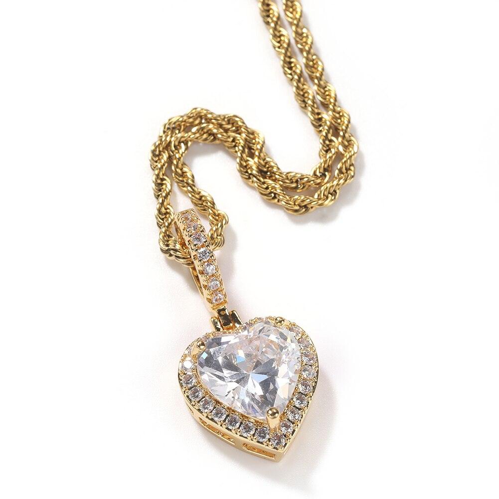 THE BLING KING New Peach Heart Pendant Necklace Color Psychedelic HipHop Full Iced Out Cubic Zirconia CZ Stone - DDD.MARKET