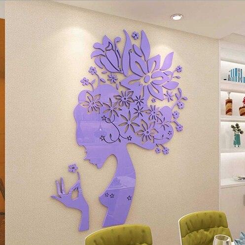 Bloom Multi-Pieces Flower Woman Pattern 3D Acrylic Decoration Wall Sticker DIY Wall Poster Wedding Home Decor Bedroom Wallstick - DDD.MARKET