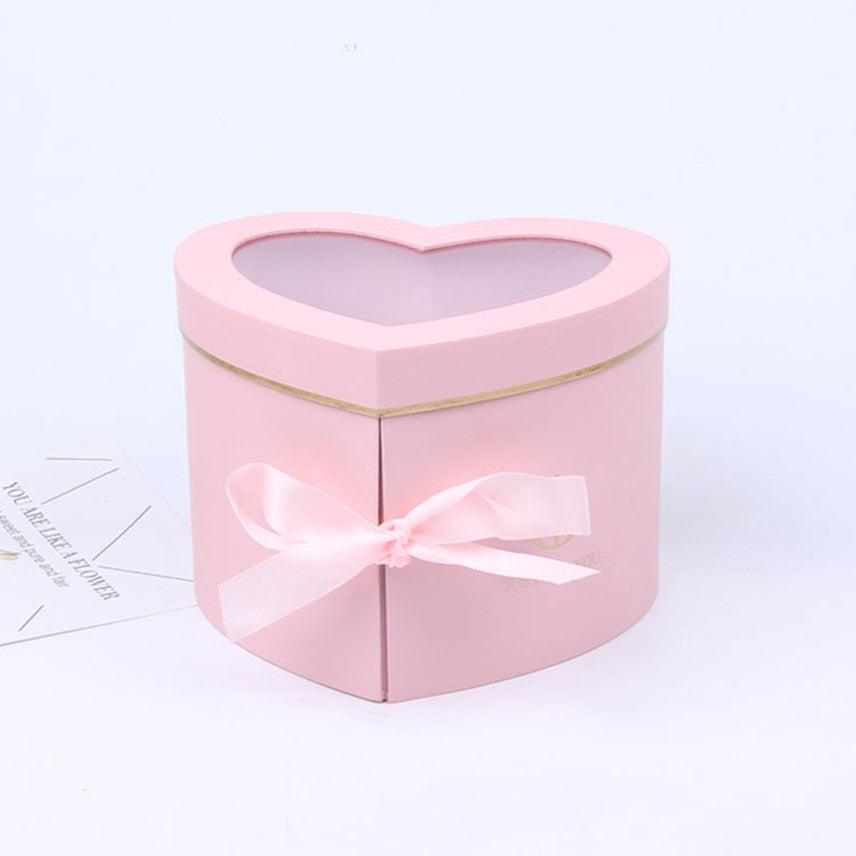 Rose Gift Box Double Layer Rotating Cardboard Boxes Heart Shaped Window Flower Packaging Valentines Day Bridesmaid Gift Box - DDD.MARKET