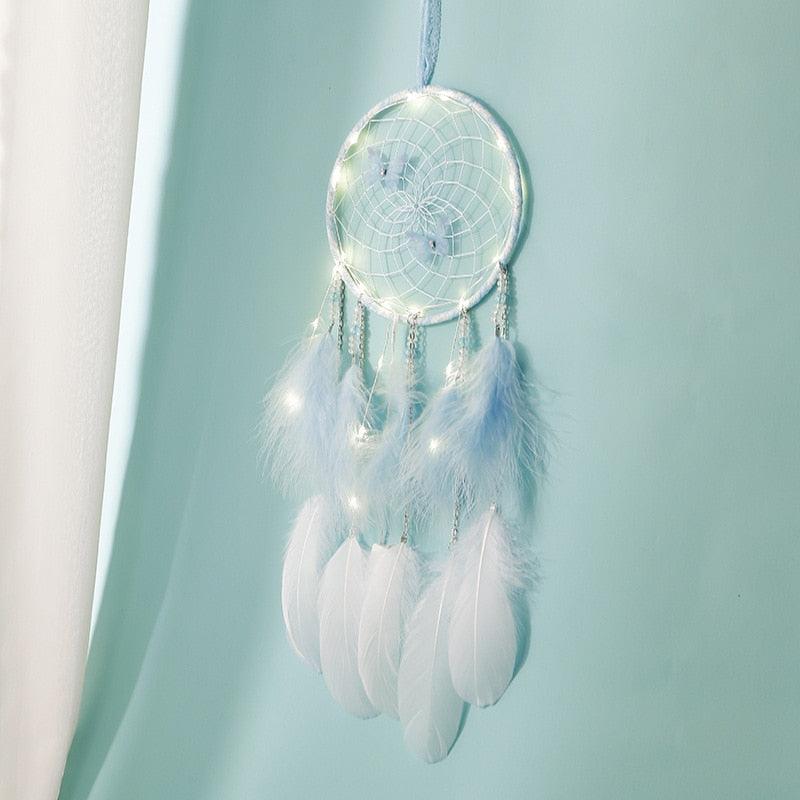 LED Lamp Flying Wind Chimes Lighting Dream Catcher Handmade Gifts Dreamcatcher Feather Pendant Romantic Creative Wall Hanging - DDD.MARKET