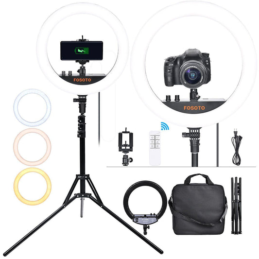 Fosoto FT-240RL 14 Inch Photographic Lighting 3000-6000K Ring lamp Camera Phone led Ring Light With Tripod And Remote For Makeup - DDD.MARKET