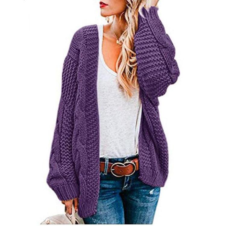 2021 spring and autumn new thick needle twist knit cardigan women&#39;s mid-length solid color casual loose coat cardigan - DDD.MARKET