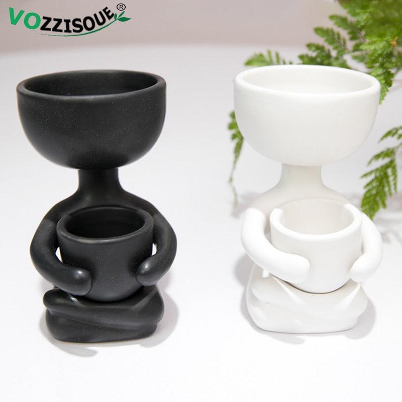 Creative Cute Imitation Humanoid Ceramic Flower Pot Succulent Planter Crafts Vase Home Decoration Personalized Gift Wholesale - DDD.MARKET