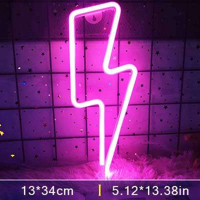 LED Home Neon Lightning Shaped Sign Neon Fulmination Light USB Decorative Light Wall Decor for Kids Baby Room Wedding Party - DDD.MARKET