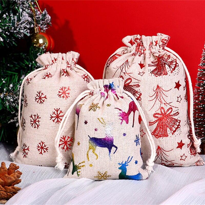 StoBag 5pcs Marry Christmas Gift Bags Bundle Small Linen Cotton Drawstring Pocket Candy Jewelry Packaging Pouch Favors New Year - DDD.MARKET