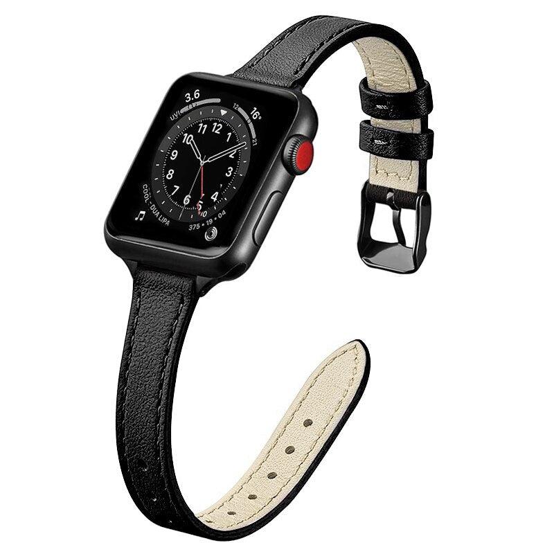 Slim Leather Strap for Apple watch band 44mm 40mm 38mm 42mm Soft Wrsit Belt bracelet for iWatch series 3 SE 5 4 6 watchband - DDD.MARKET