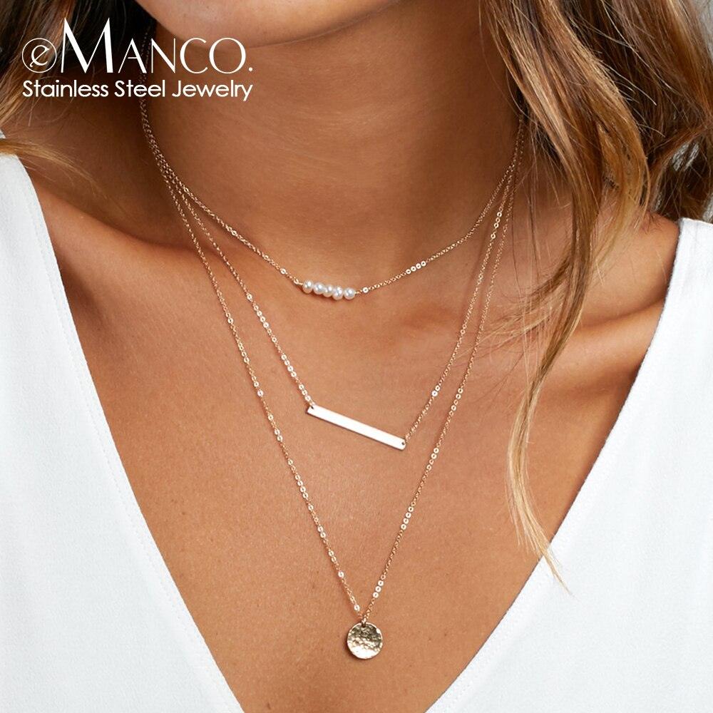 e-Manco Multi Layered Choker Necklace for Women Stainless Steel Necklace Women Statement Pendant Necklace Jewelry 4 Pcs - DDD.MARKET