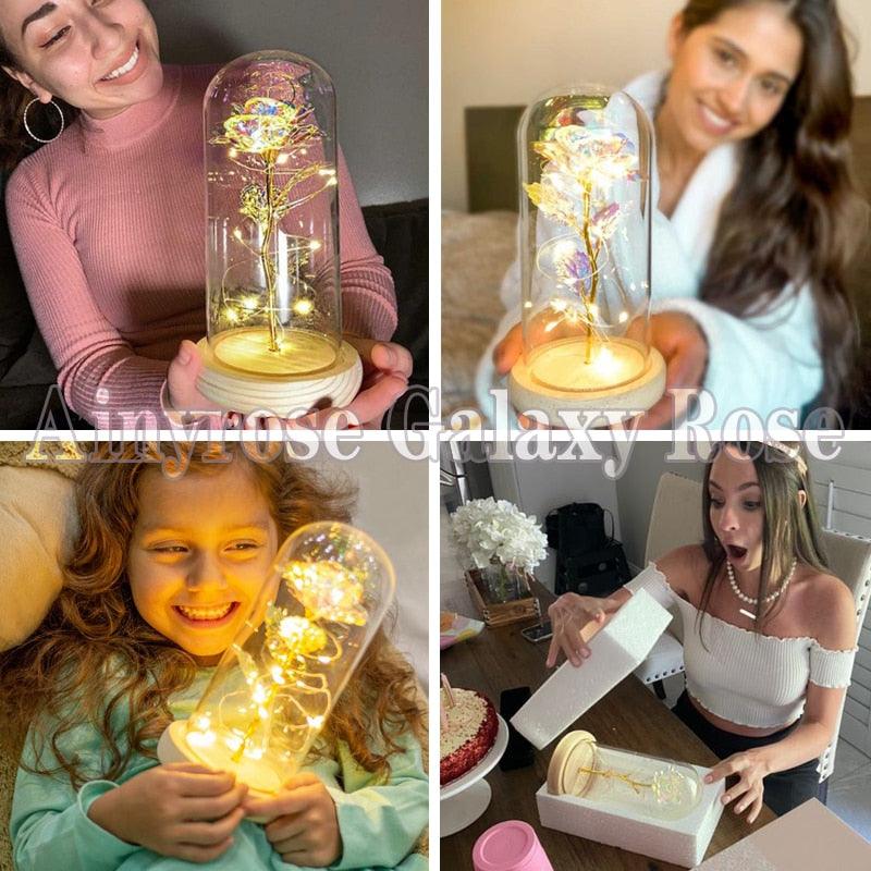 Valentine Gift Beauty and The Beast Preserved Roses In Glass Galaxy Rose Flower LED Light Artificial Flower Gift for Women Girls - DDD.MARKET