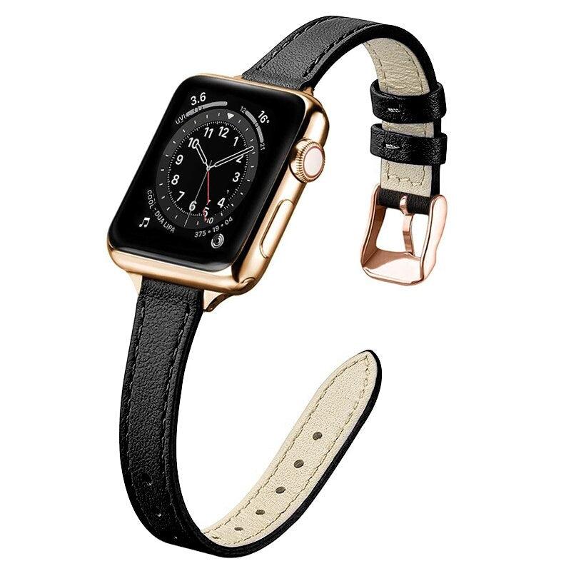 Slim Leather Strap for Apple watch band 44mm 40mm 38mm 42mm Soft Wrsit Belt bracelet for iWatch series 3 SE 5 4 6 watchband - DDD.MARKET