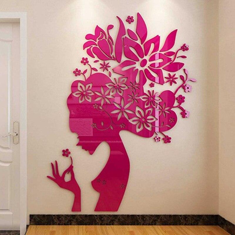 Bloom Multi-Pieces Flower Woman Pattern 3D Acrylic Decoration Wall Sticker DIY Wall Poster Wedding Home Decor Bedroom Wallstick - DDD.MARKET