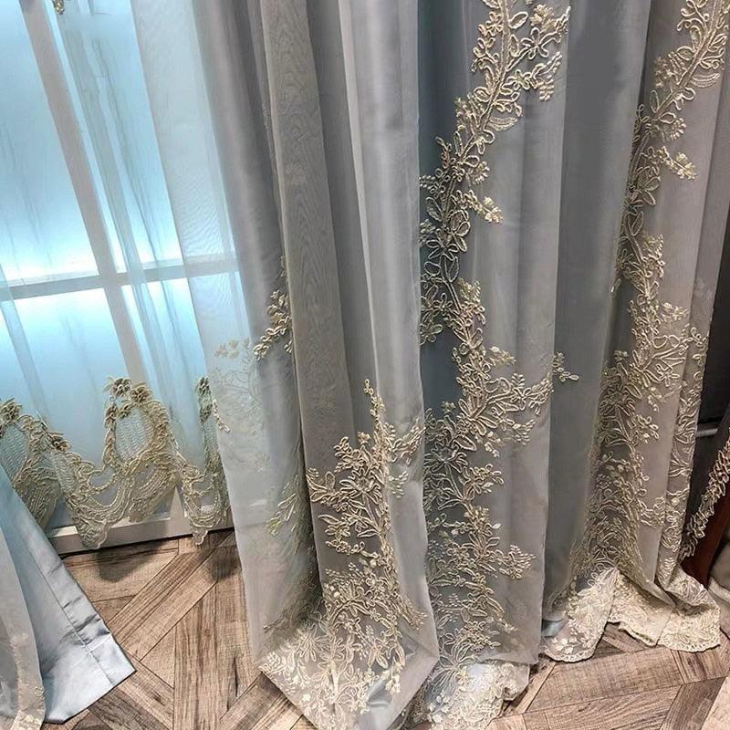 Luxury Embroidered Tulle Curtains for Bedroom Embossed Floral Romantic Sheer Delicate Rustic Window Treamnet Drapes m201C - DDD.MARKET