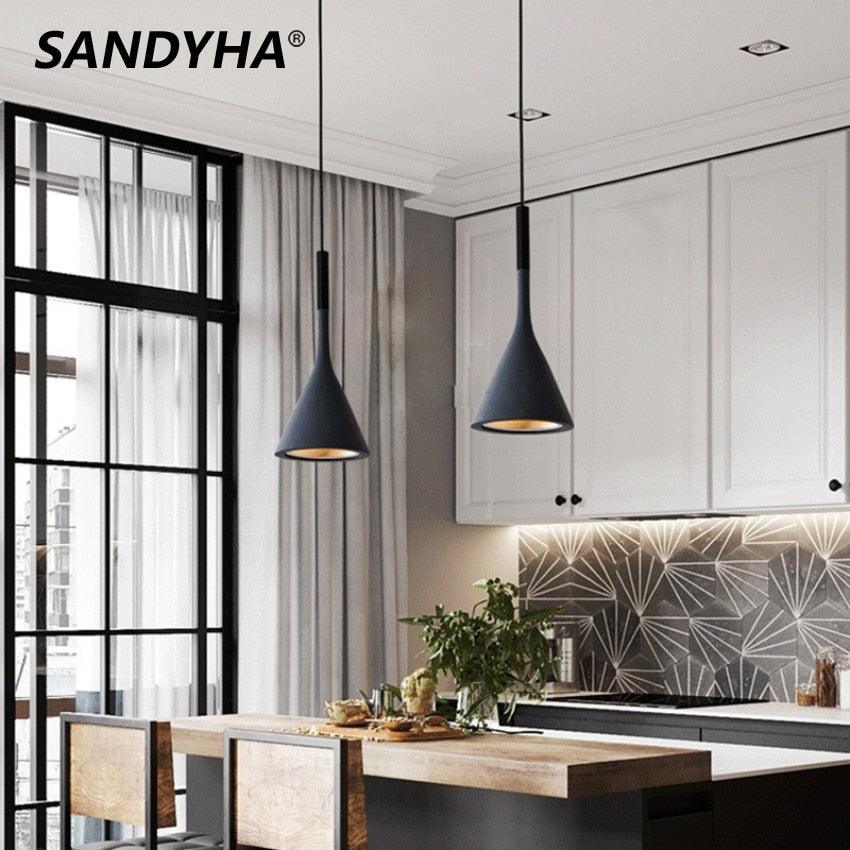 SANDYHA Modern Led Pendant Lights Black White Kitchen Fixtures Bedroom Table Dining Room Hanging Lamp Lampshade Home Chandelier - DDD.MARKET