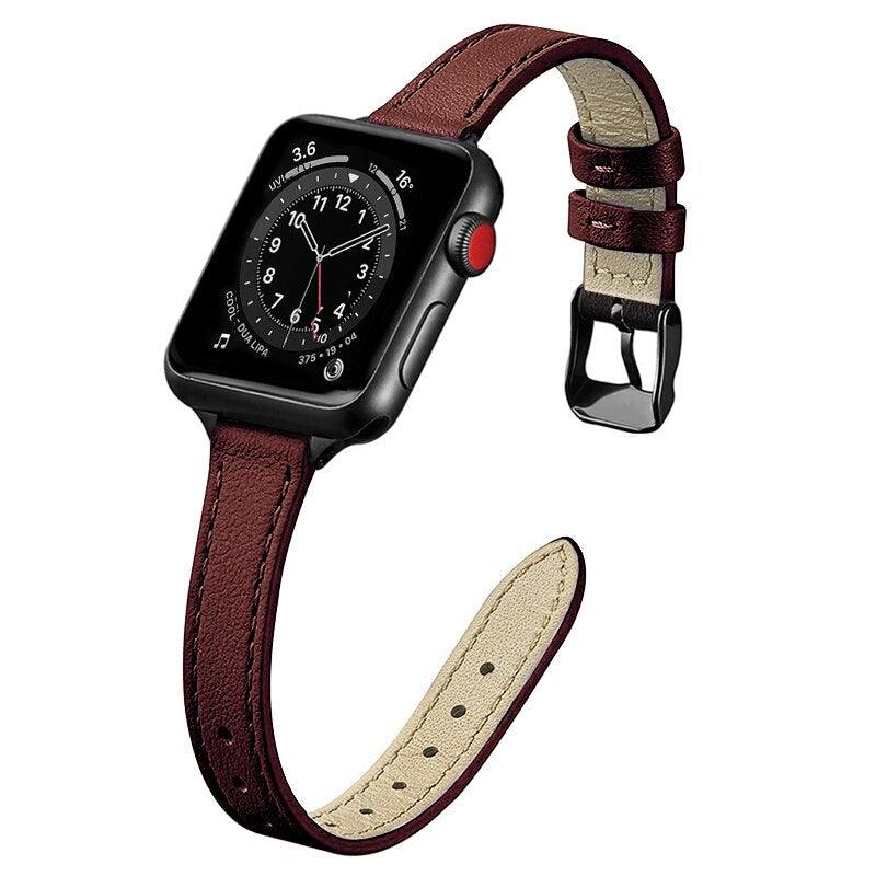 Slim Leather Strap for Apple watch band 44mm 40mm 38mm 42mm Soft Wrsit Belt bracelet for iWatch series 3 SE 5 4 6 watchband - DDD.MARKET