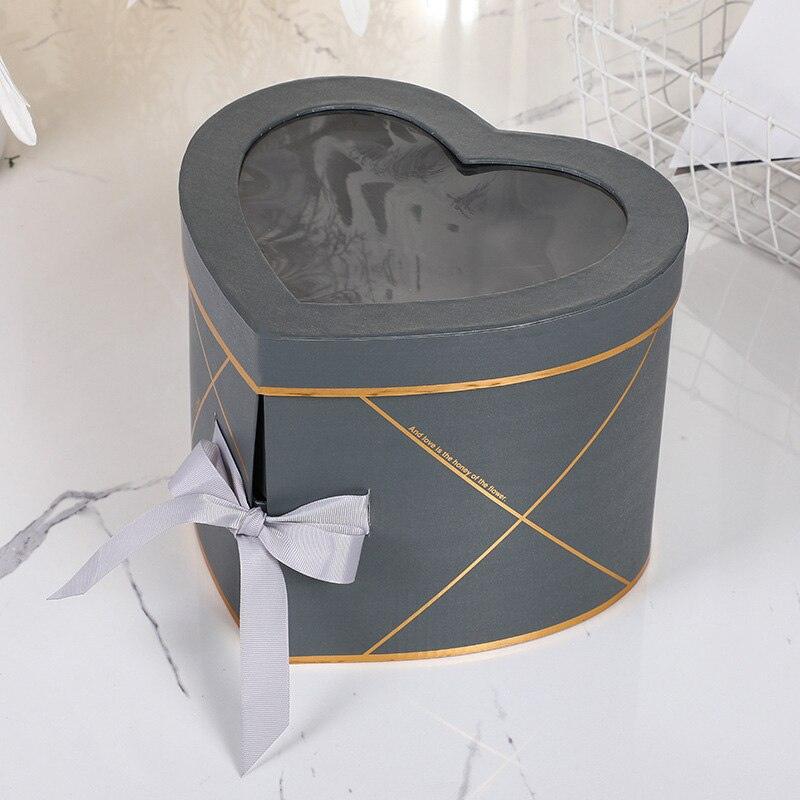 Rose Gift Box Double Layer Rotating Cardboard Boxes Heart Shaped Window Flower Packaging Valentines Day Bridesmaid Gift Box - DDD.MARKET