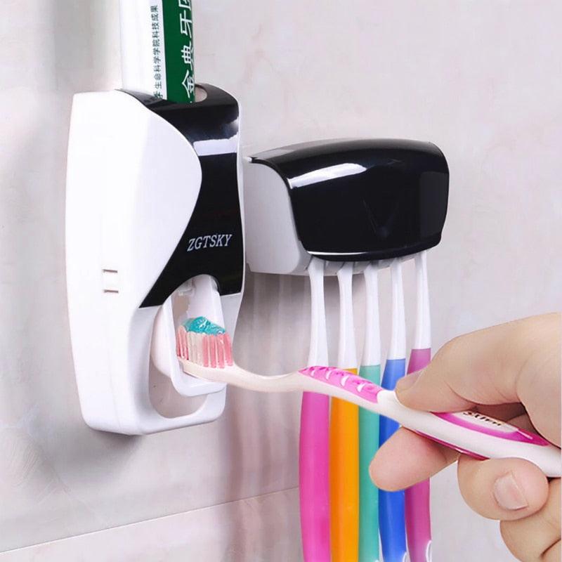 Automatic Toothpaste Dispenser Wall Mount Dust-proof Toothbrush Holder Wall Mount Storage Rack Bathroom Accessories Set Squeezer - DDD.MARKET