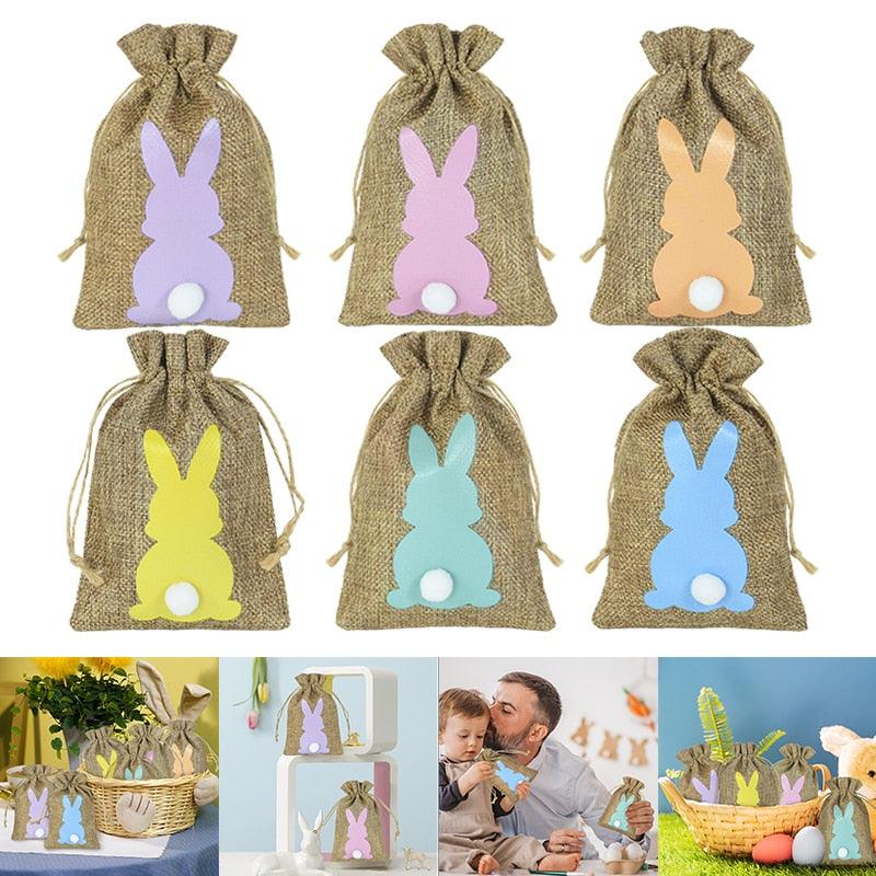 24pcs Easter Bunny Burlap Candy Bags with Drawstring Rabbit Linen Storage Bags Easter Party Favors Decoration Gift Packaging Bag - DDD.MARKET