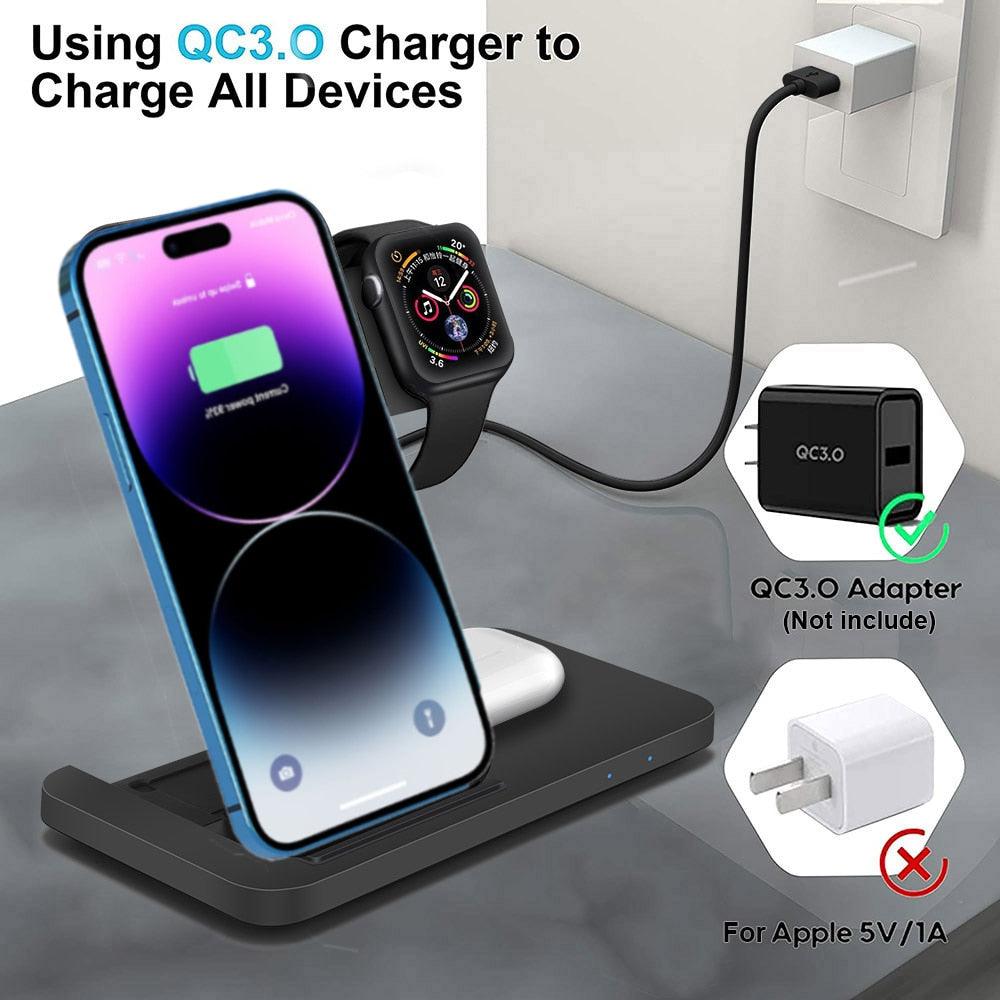 FDGAO 20W Wireless Charger for iPhone 14 13 12 11 Pro Max X 8 Fast Charging Dock Station For Apple Watch 8 7 SE 6 AirPods Pro - DDD.MARKET