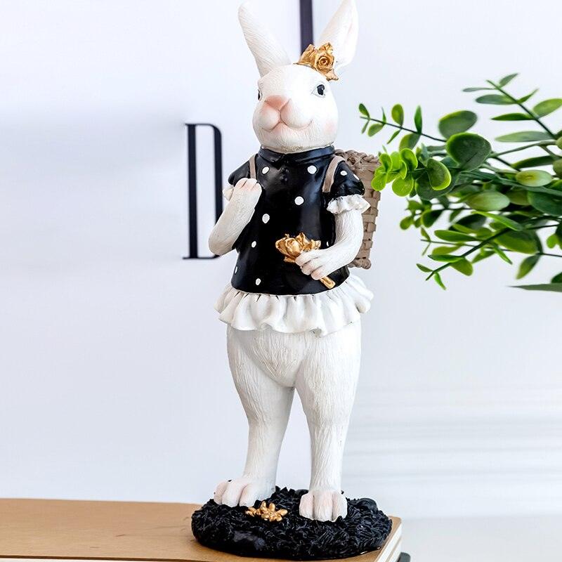 Pastoral palace rabbit family decoration bedroom living room porch home ornaments black gold Easter bunny resin crafts - DDD.MARKET