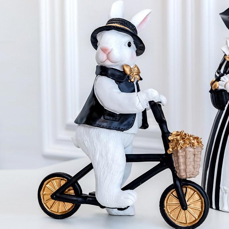 Pastoral palace rabbit family decoration bedroom living room porch home ornaments black gold Easter bunny resin crafts - DDD.MARKET