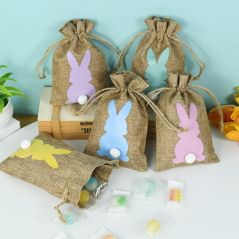 24pcs Easter Bunny Burlap Candy Bags with Drawstring Rabbit Linen Storage Bags Easter Party Favors Decoration Gift Packaging Bag - DDD.MARKET