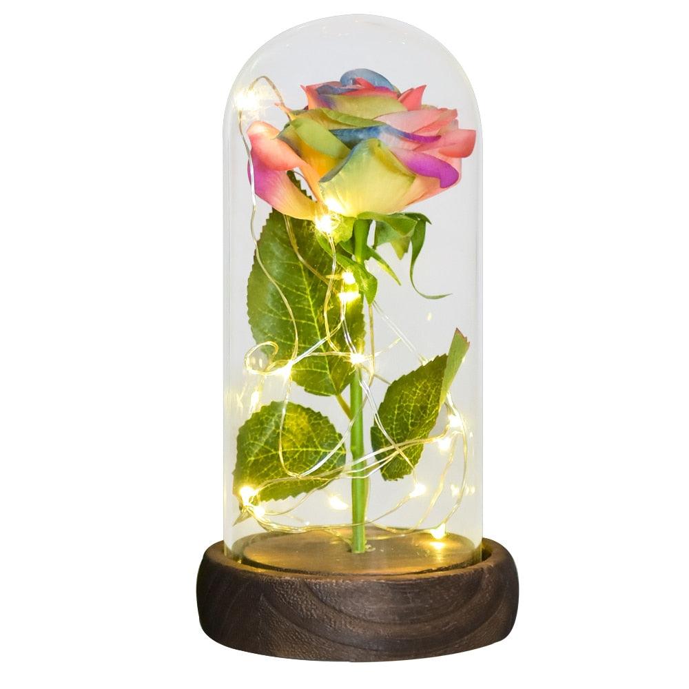 Valentine Gift Beauty and The Beast Preserved Roses In Glass Galaxy Rose Flower LED Light Artificial Flower Gift for Women Girls - DDD.MARKET