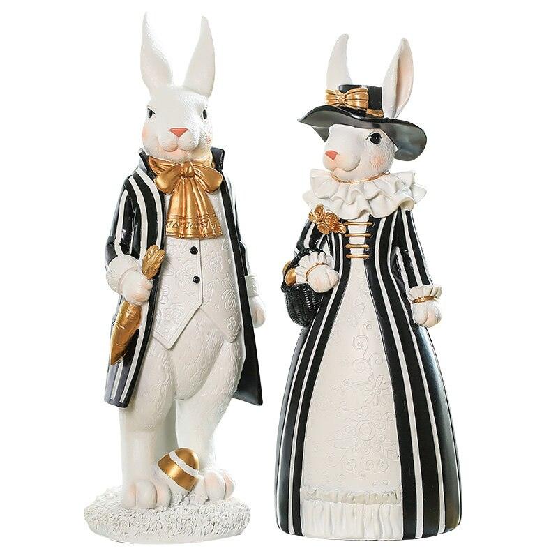 Pastoral palace rabbit family decoration bedroom living room porch home ornaments black gold Easter bunny resin crafts - DDD.MARKET