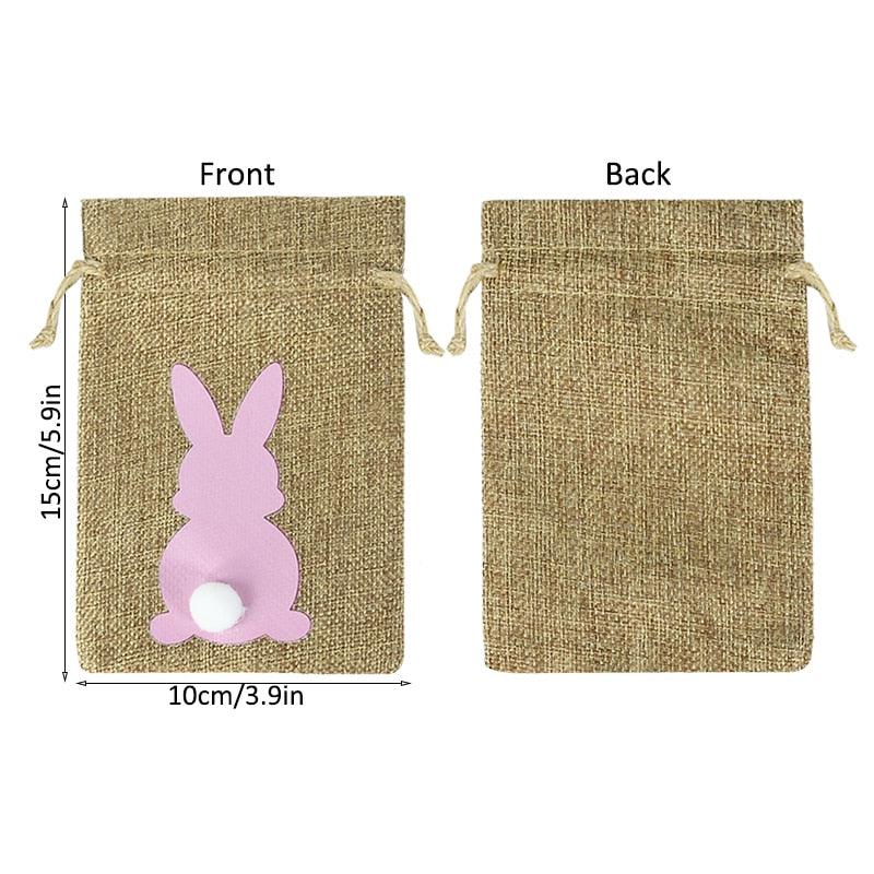 24pcs Easter Bunny Burlap Candy Bags with Drawstring Rabbit Linen Storage Bags Easter Party Favors Decoration Gift Packaging Bag - DDD.MARKET