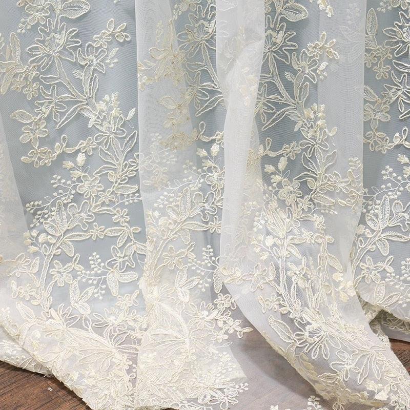 Luxury Embroidered Tulle Curtains for Bedroom Embossed Floral Romantic Sheer Delicate Rustic Window Treamnet Drapes m201C - DDD.MARKET