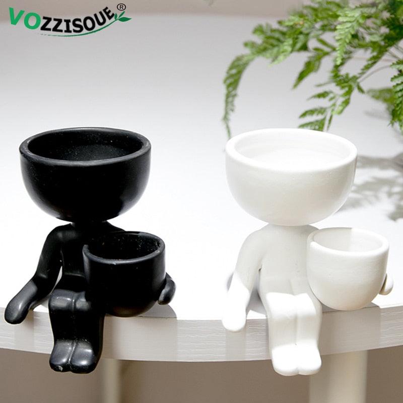 Creative Cute Imitation Humanoid Ceramic Flower Pot Succulent Planter Crafts Vase Home Decoration Personalized Gift Wholesale - DDD.MARKET