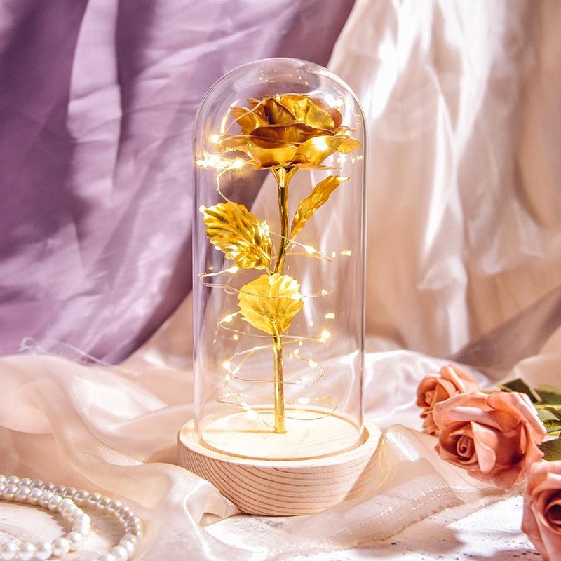 Valentine Gift Beauty and The Beast Preserved Roses In Glass Galaxy Rose Flower LED Light Artificial Flower Gift for Women Girls - DDD.MARKET