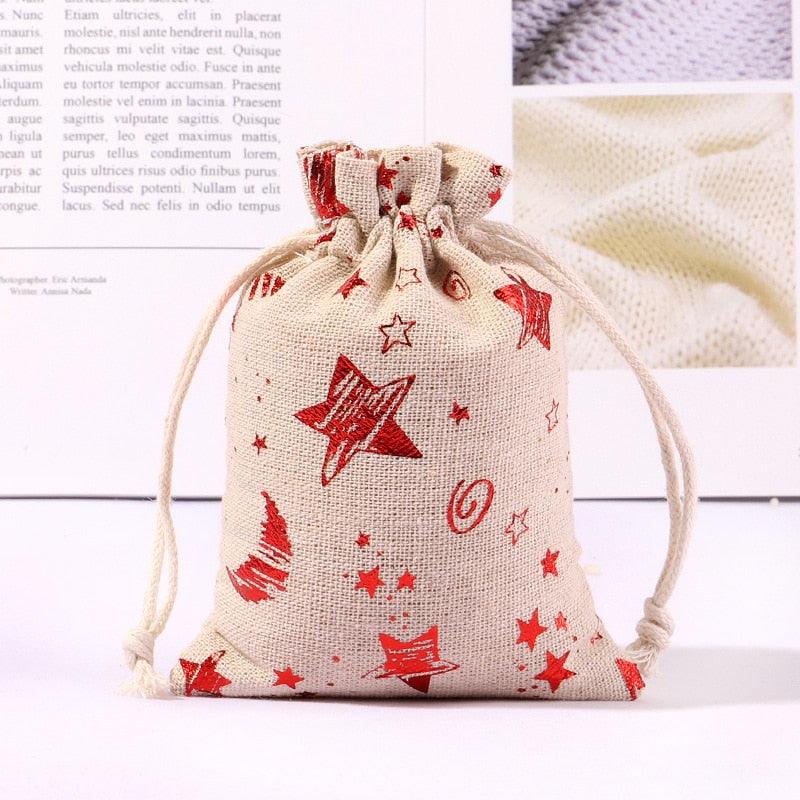 StoBag 5pcs Marry Christmas Gift Bags Bundle Small Linen Cotton Drawstring Pocket Candy Jewelry Packaging Pouch Favors New Year - DDD.MARKET