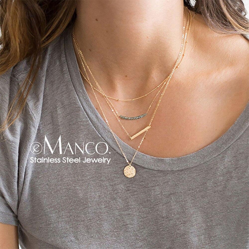 e-Manco Multi Layered Choker Necklace for Women Stainless Steel Necklace Women Statement Pendant Necklace Jewelry 4 Pcs - DDD.MARKET