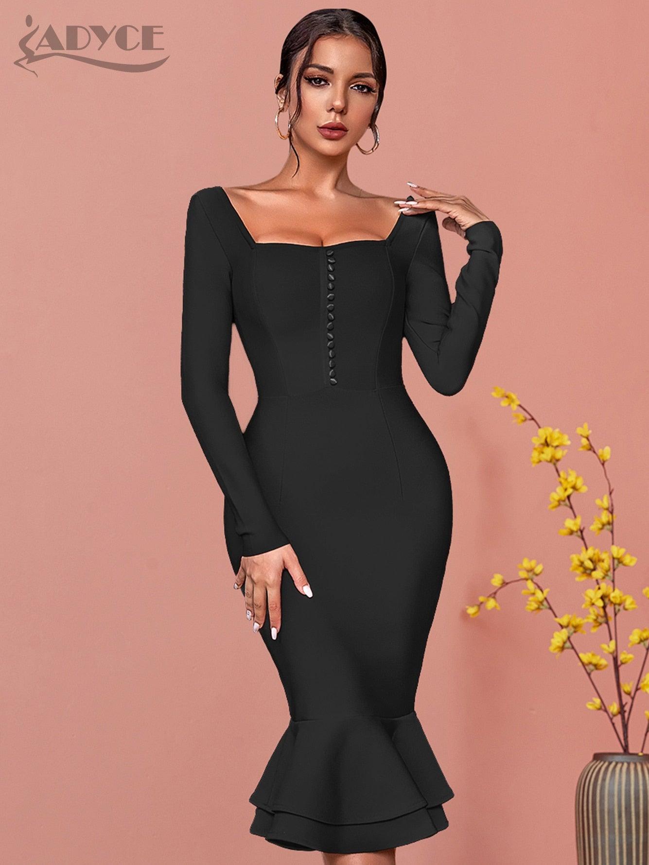 Adyce 2022 New Autumn Winter Women Apricot Bodycon Bandage Dress Sexy Mermaid Long Sleeve Lady Club Celebrity Runway Party Dress - DDD.MARKET