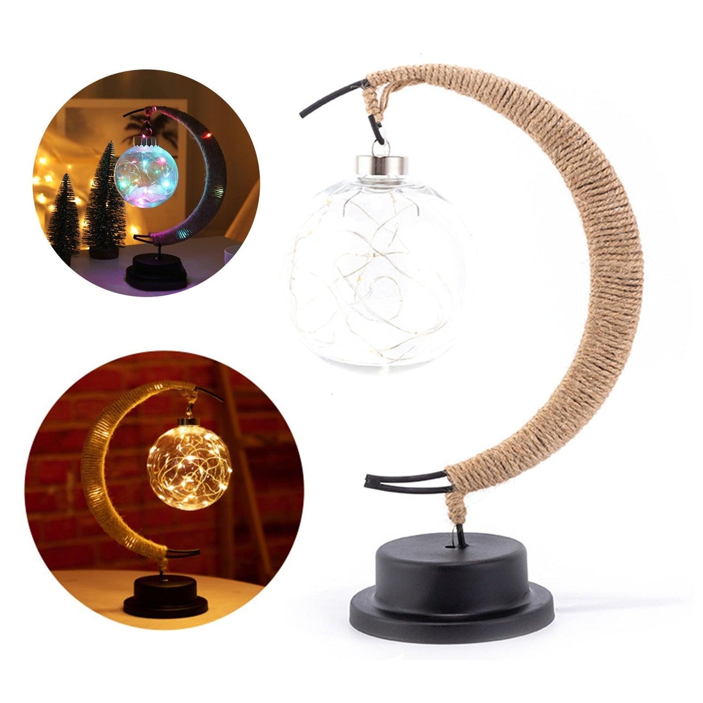 USB LED Moon Sepak Takraw Lamp Line Rattan Handmade Hemp Rope Wrought Iron Night Light Home Decoration Sleeping Lantern Light - DDD.MARKET