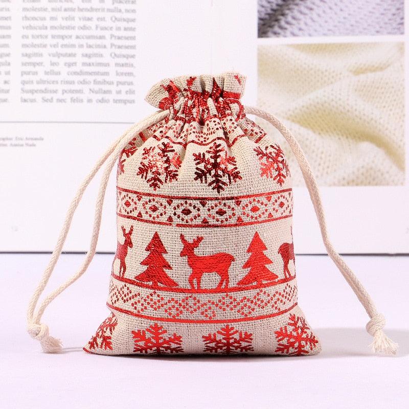 StoBag 5pcs Marry Christmas Gift Bags Bundle Small Linen Cotton Drawstring Pocket Candy Jewelry Packaging Pouch Favors New Year - DDD.MARKET